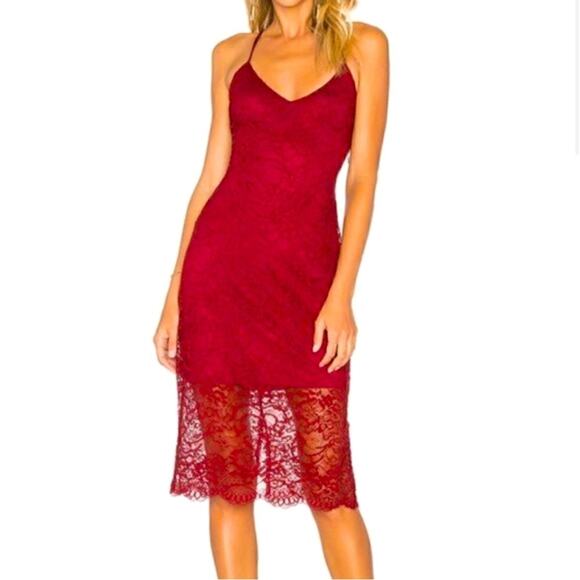LOVERS + FRIENDS Lace Dress Burgundy Red Midi REVOLVE XS Small Strappy Romance - Picture 1 of 11
